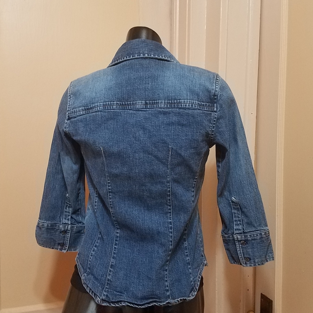 Gap Stretch Button Down Denim Blouse - image 3